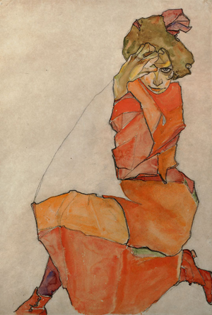 Kneeling Woman in an Orange-Red Dress